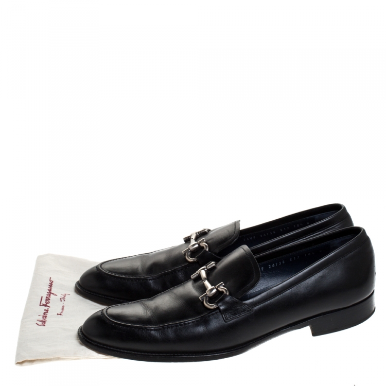 Pre Owned Salvatore Ferragamo Black Leather Gancini Bit Loafers Size 44.5