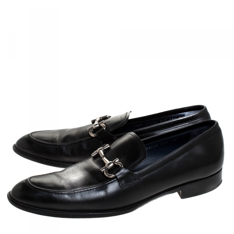 Pre Owned Salvatore Ferragamo Black Leather Gancini Bit Loafers Size 44.5