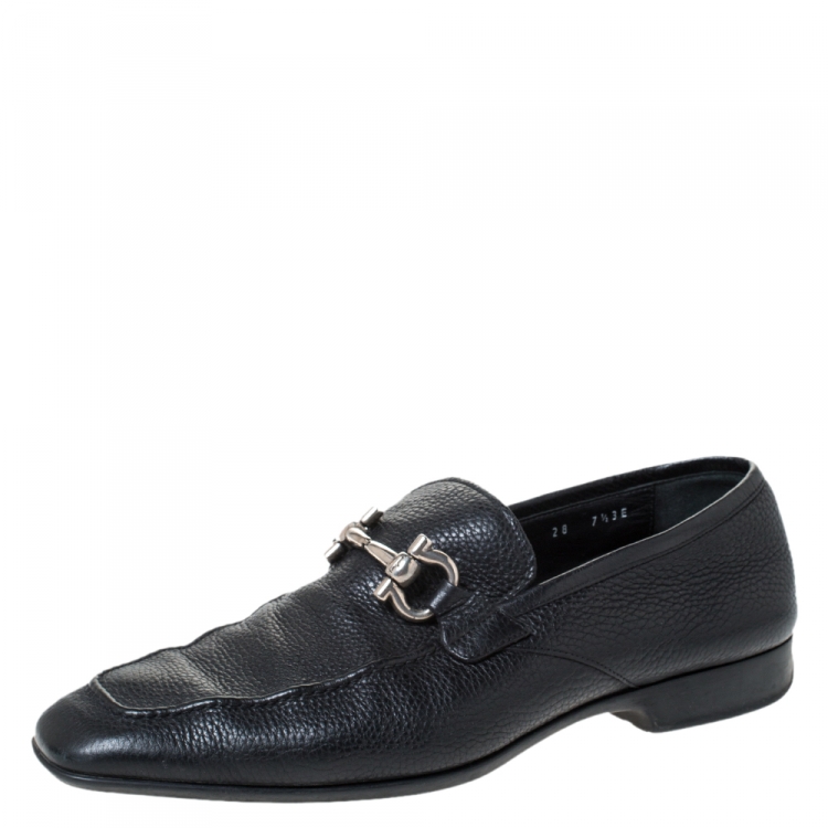 Pre Owned Salvatore Ferragamo Black Leather Mason Gancio Bit Loafers Size 41.5