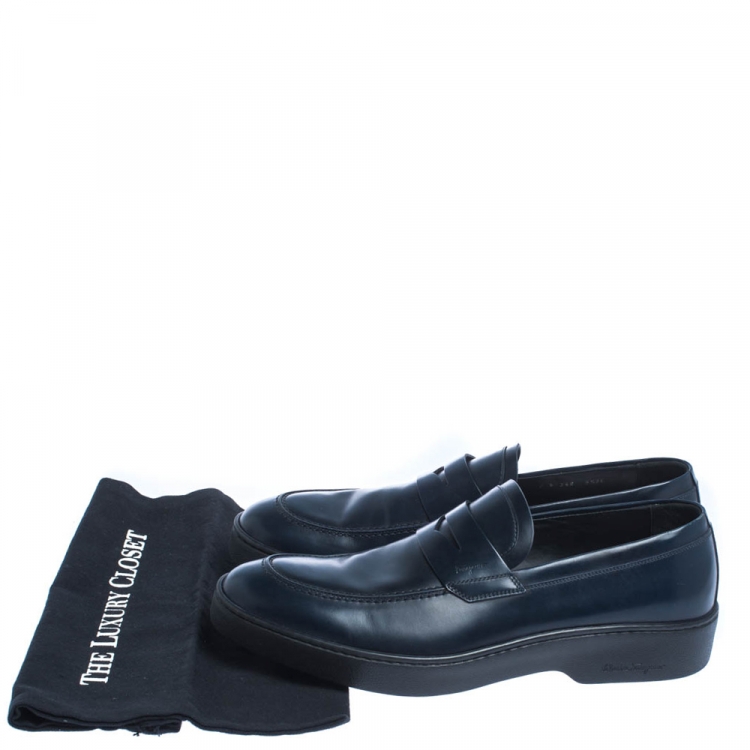 Pre Owned Salvatore Ferragamo Blue Leather Penny Slip On Loafers Size 43.5