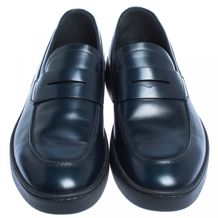 Pre Owned Salvatore Ferragamo Blue Leather Penny Slip On Loafers Size 43.5