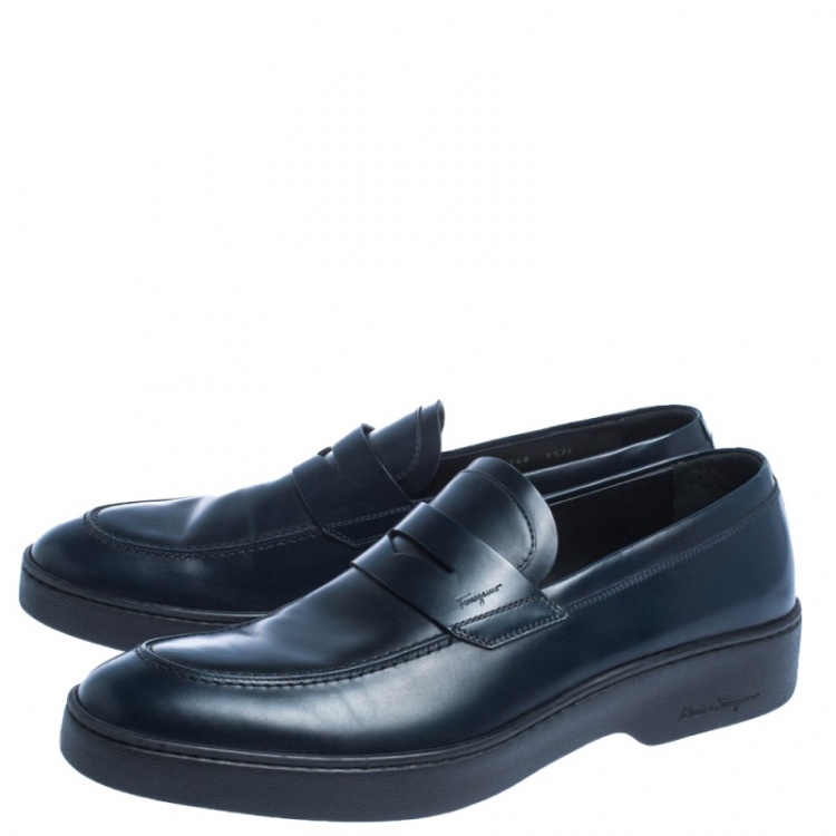Pre Owned Salvatore Ferragamo Blue Leather Penny Slip On Loafers Size 43.5
