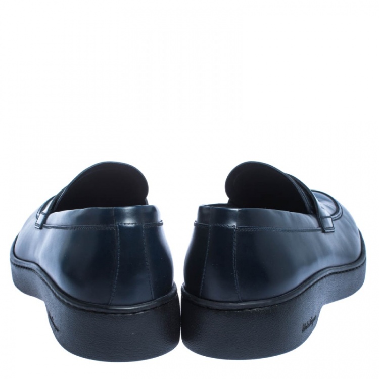 Pre Owned Salvatore Ferragamo Blue Leather Penny Slip On Loafers Size 43.5