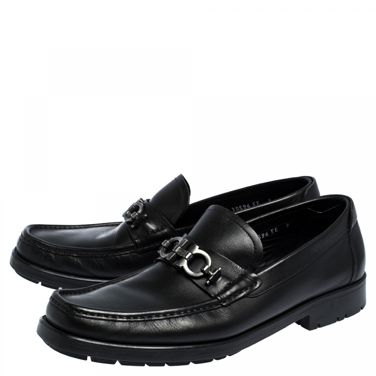 Pre Owned Salvatore Ferragamo Black Leather Gancini Bit Loafers Size 43