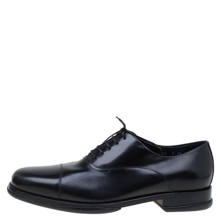 Pre Owned Salvatore Ferragamo Black Leather Russel Cap Toe Oxfords Size 42