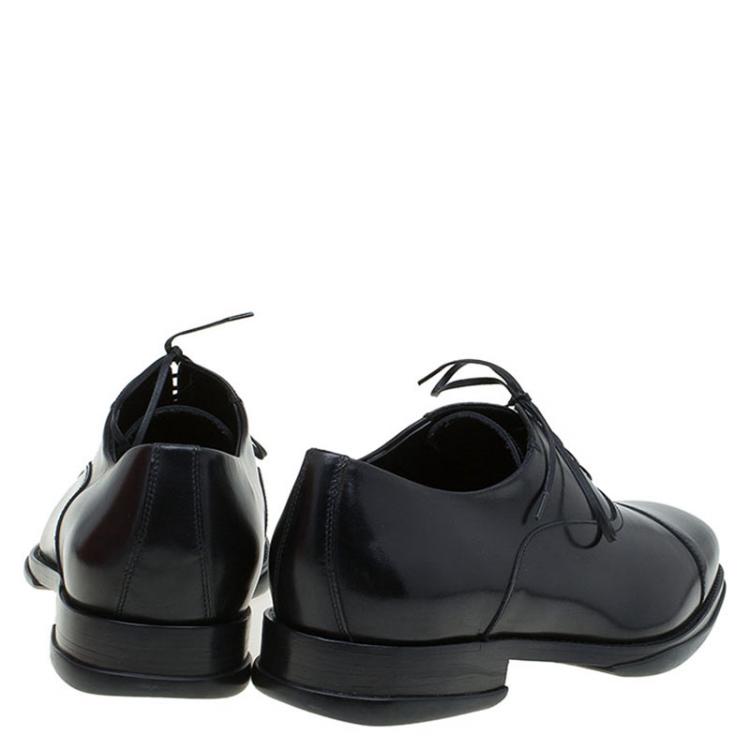 Pre Owned Salvatore Ferragamo Black Leather Russel Cap Toe Oxfords Size 42