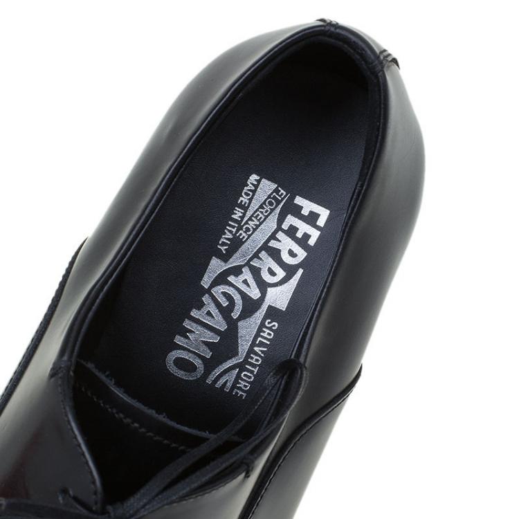 Pre Owned Salvatore Ferragamo Black Leather Russel Cap Toe Oxfords Size 42