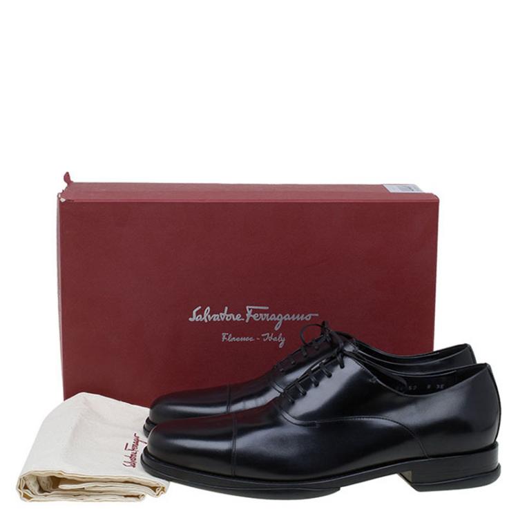 Pre Owned Salvatore Ferragamo Black Leather Russel Cap Toe Oxfords Size 42