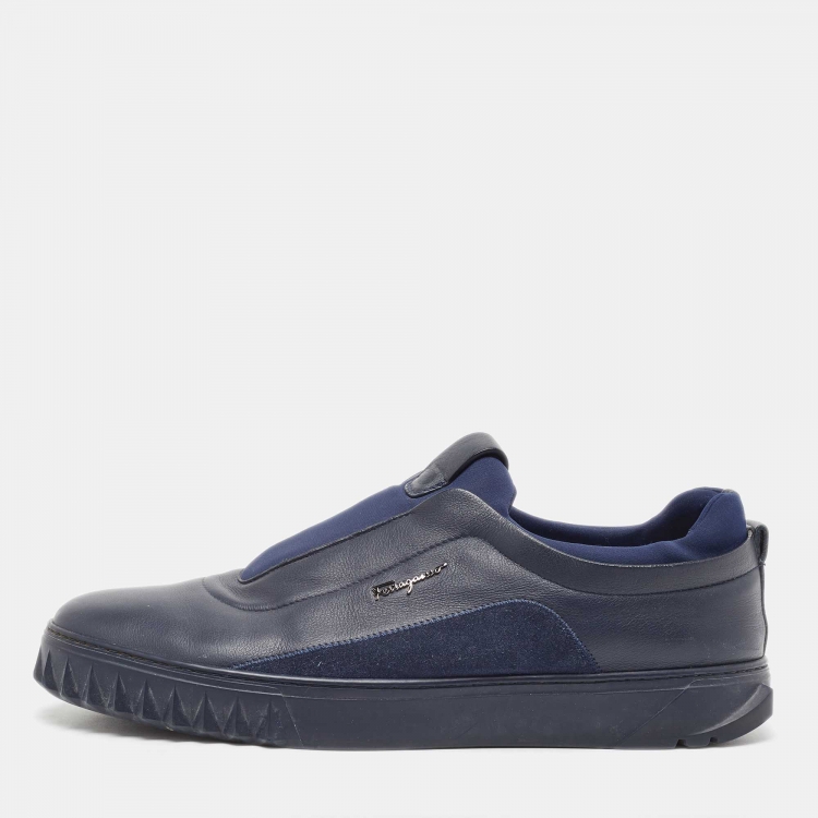 Salvatore Ferragamo Navy Blue Leather Slip On Loafers Size 42.5 Salvatore  Ferragamo