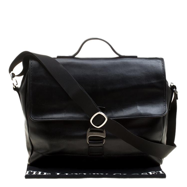 Pre Owned Salvatore Ferragamo Black Leather Briefcase
