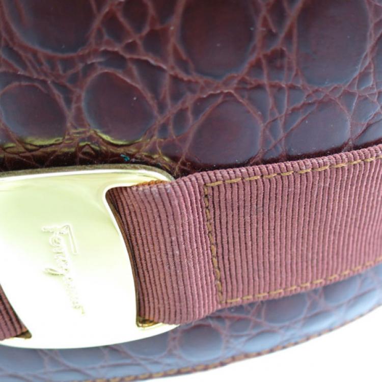 Pre Owned Salvatore Ferragamo Brown Embossed Leather Vara Backpack