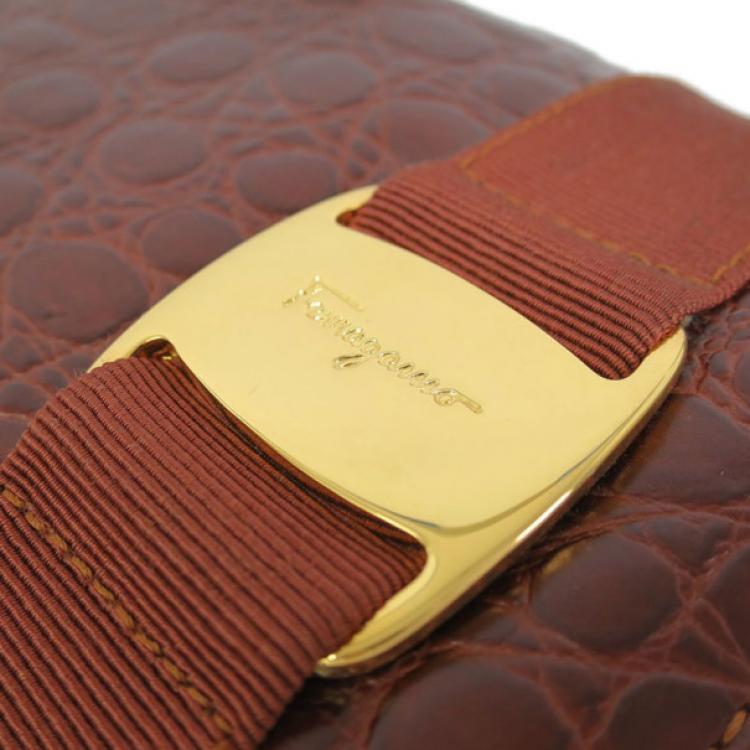 Pre Owned Salvatore Ferragamo Brown Embossed Leather Vara Backpack