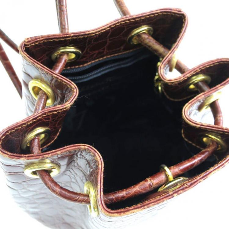 Pre Owned Salvatore Ferragamo Brown Embossed Leather Vara Backpack