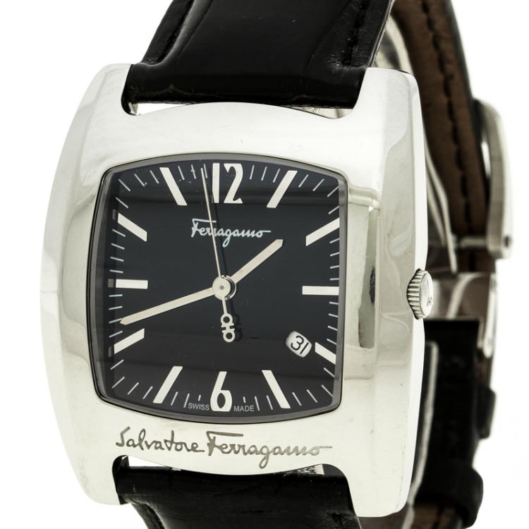 Pre Owned Salvatore Ferragamo Black Stainless Steel Firenze Men's Wristwatch 38 mm
