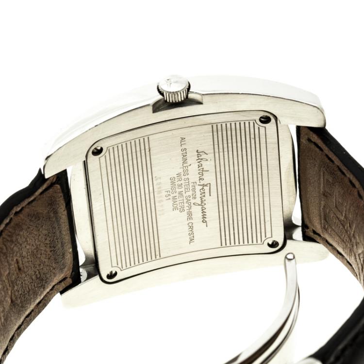 Pre Owned Salvatore Ferragamo Black Stainless Steel Firenze Men's Wristwatch 38 mm