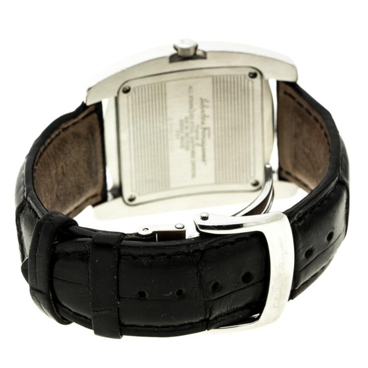 Pre Owned Salvatore Ferragamo Black Stainless Steel Firenze Men's Wristwatch 38 mm