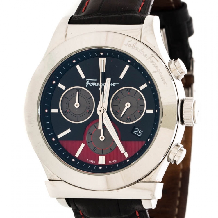 Pre Owned Salvatore Ferragamo Black Stainless Steel FFM100016 Men's Wristwatch 42 mm