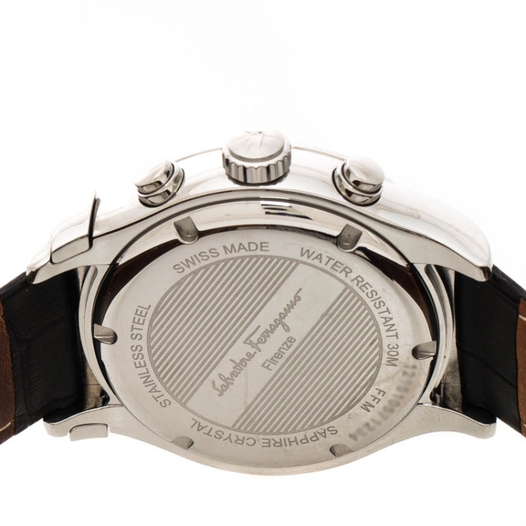Pre Owned Salvatore Ferragamo Black Stainless Steel FFM100016 Men's Wristwatch 42 mm