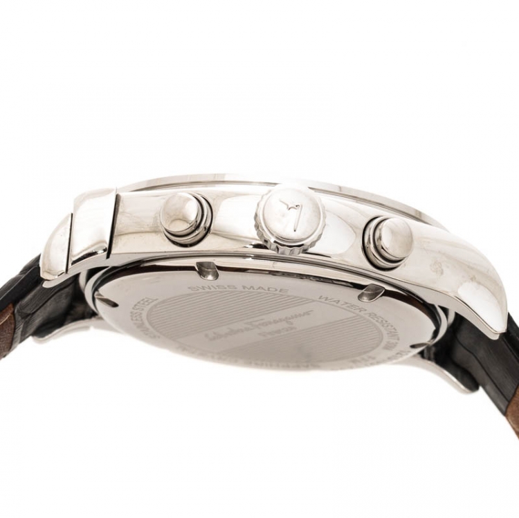 Pre Owned Salvatore Ferragamo Black Stainless Steel FFM100016 Men's Wristwatch 42 mm