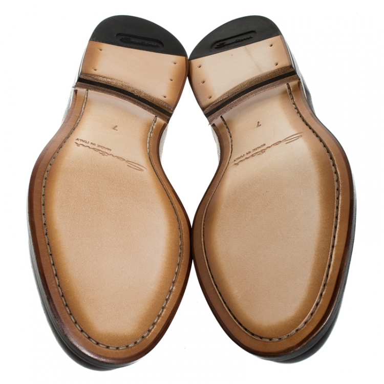 Pre Owned Santoni Brown Leather Tassel Detail Slip On Loafers Size 41