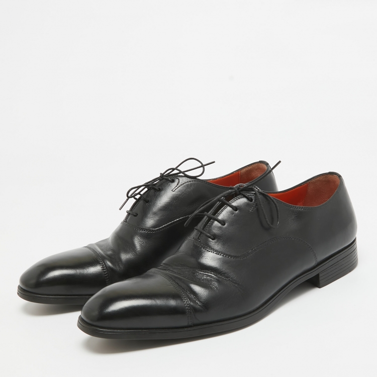 Pre Owned Santoni Black Leather Lace Up Oxfords Size 42