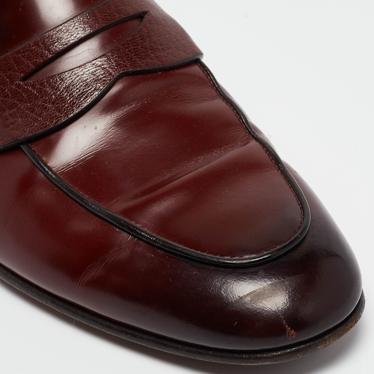 Pre Owned Santoni Burgundy Leather Slip On Loafers Size 41