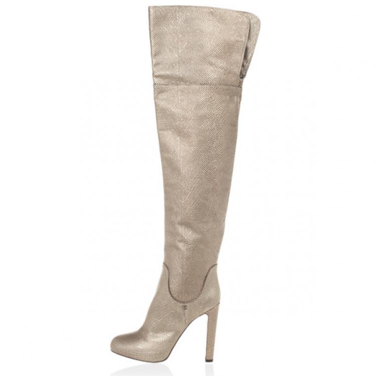 Sergio Rossi Leather Knee Boots in Gold Womens Shoes Boots Over-the-knee boots Metallic 