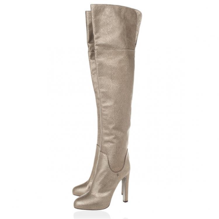 Pre Owned Sergio Rossi Metallic Embossed Leather Over The Knee Boots Size 41