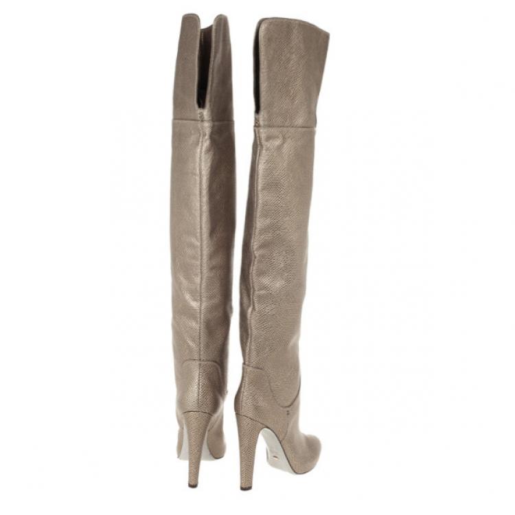 Pre Owned Sergio Rossi Metallic Embossed Leather Over The Knee Boots Size 41