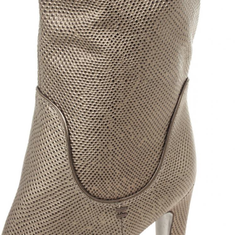 Pre Owned Sergio Rossi Metallic Embossed Leather Over The Knee Boots Size 41