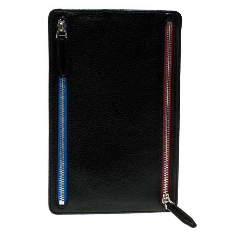 Pre Owned Smythson Black Leather Panama Zip Currency Case