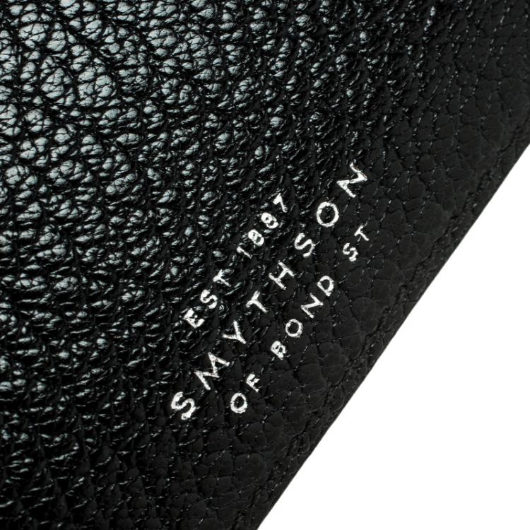 Pre Owned Smythson Black Leather Panama Zip Currency Case