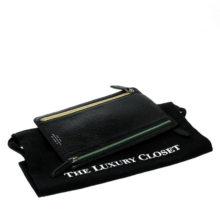 Pre Owned Smythson Black Leather Panama Zip Currency Case