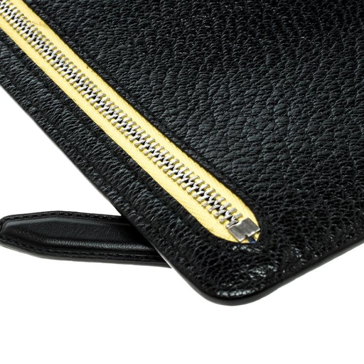 Pre Owned Smythson Black Leather Panama Zip Currency Case