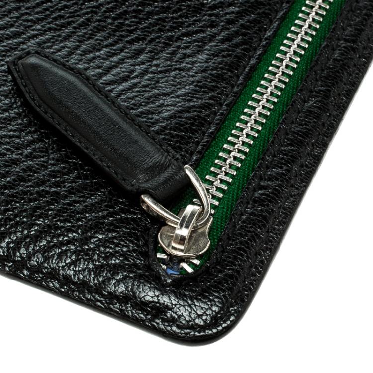 Pre Owned Smythson Black Leather Panama Zip Currency Case