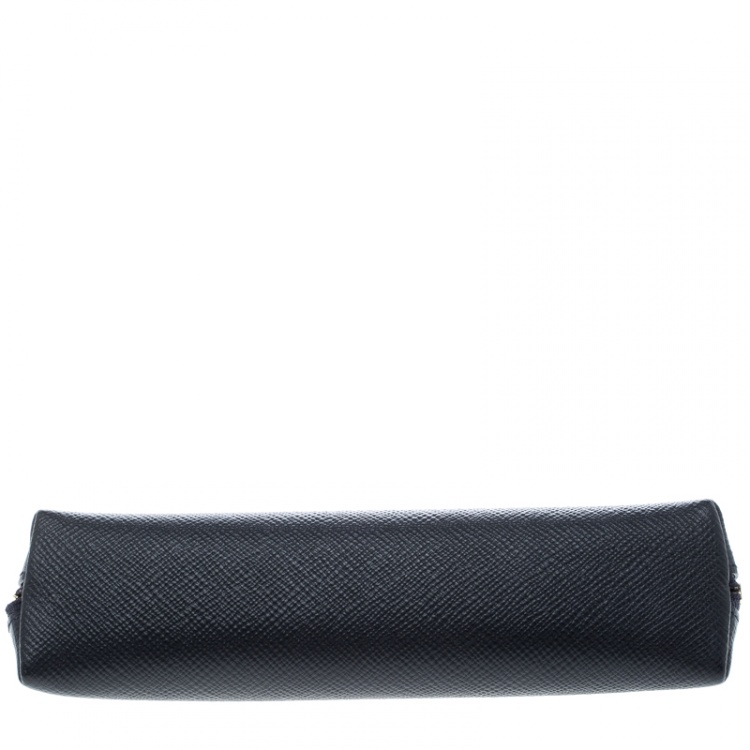 Pre Owned Smythson Dark Blue Leather Panama Pencil Case