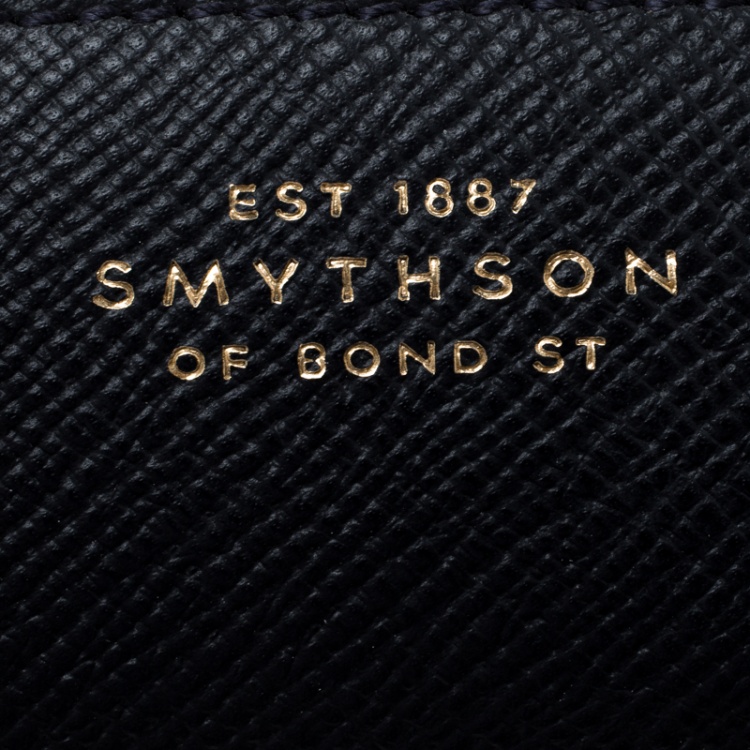 Pre Owned Smythson Dark Blue Leather Panama Pencil Case