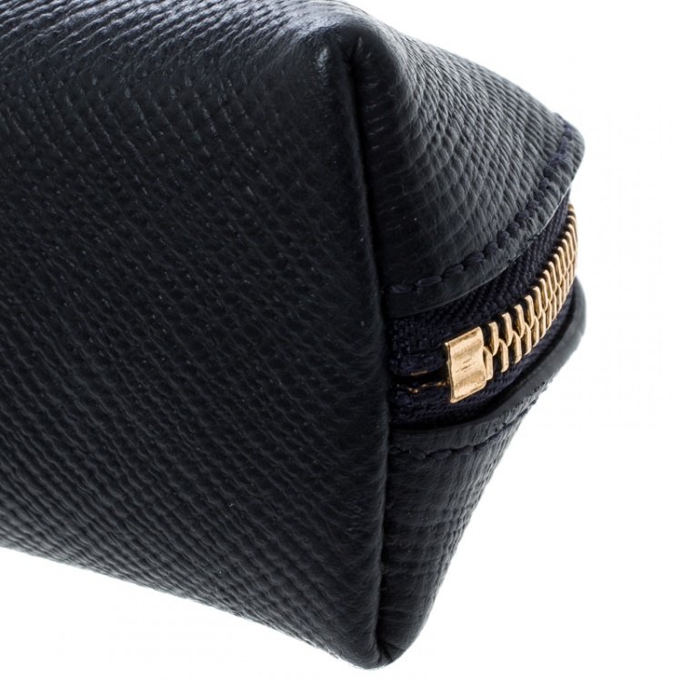 Pre Owned Smythson Dark Blue Leather Panama Pencil Case