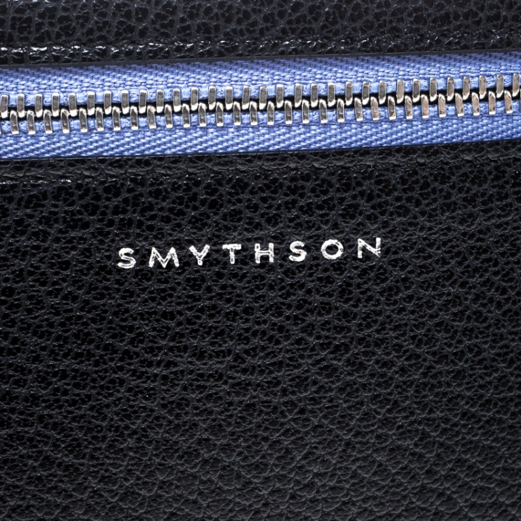 Pre Owned Smythson Black Leather Panama Zip Currency Case