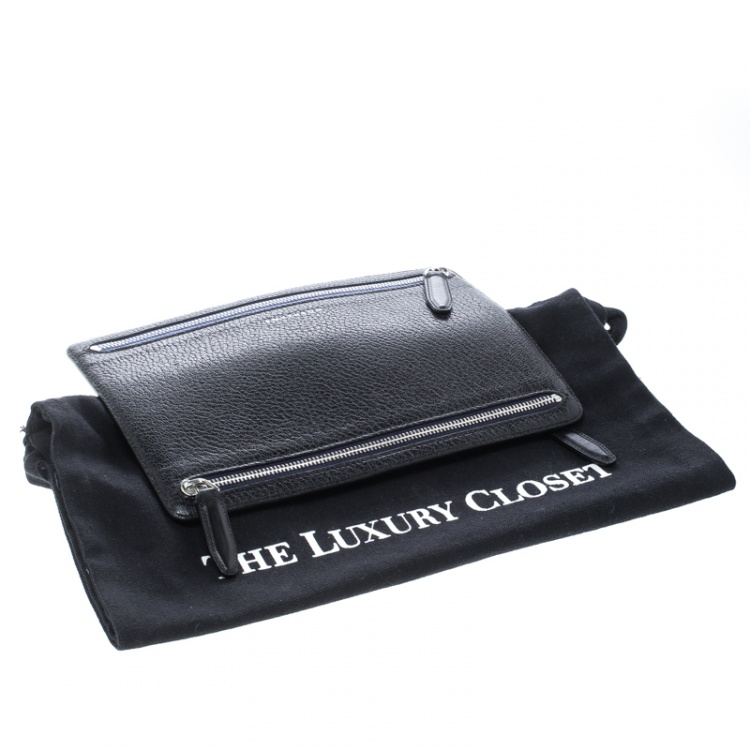 Pre Owned Smythson Black Leather Panama Zip Currency Case