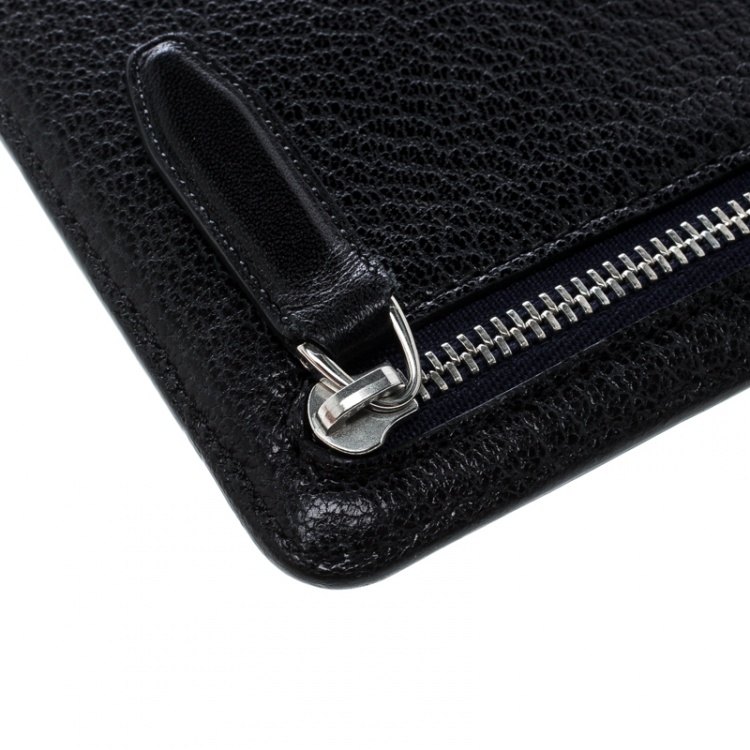 Pre Owned Smythson Black Leather Panama Zip Currency Case