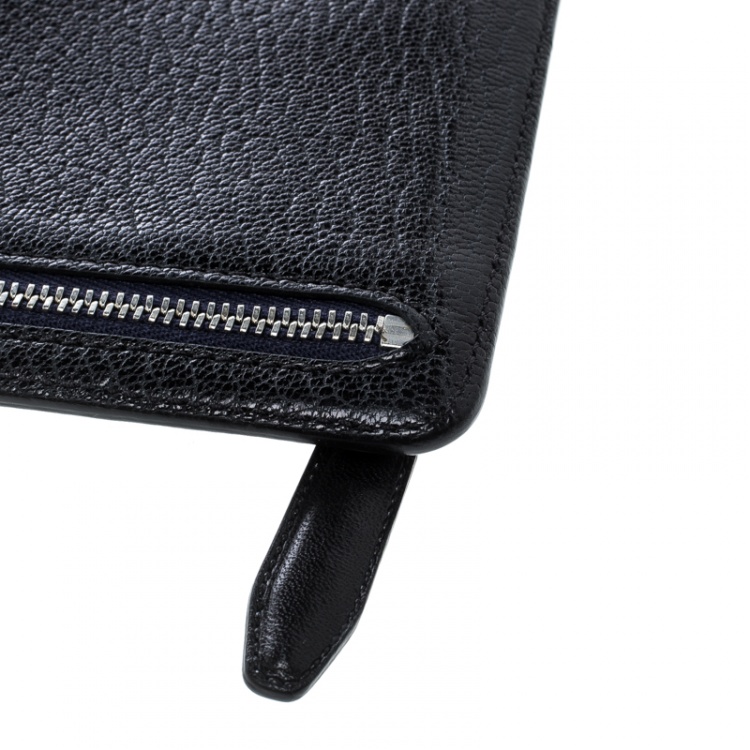 Pre Owned Smythson Black Leather Panama Zip Currency Case