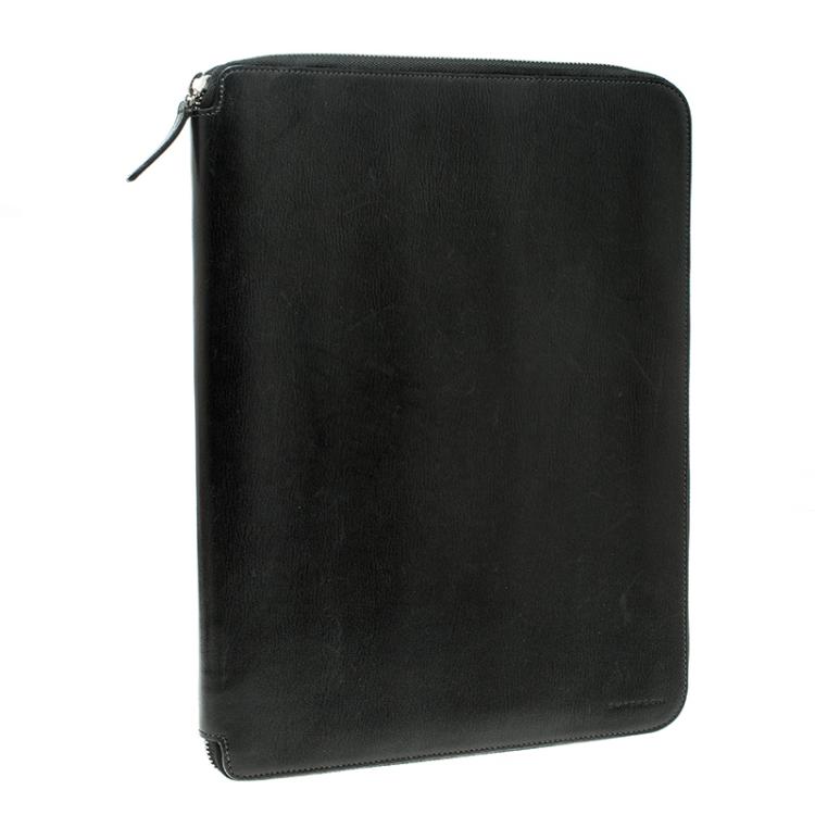 Pre Owned Smythson Black Leather Panama A4 Zip Writing Folder