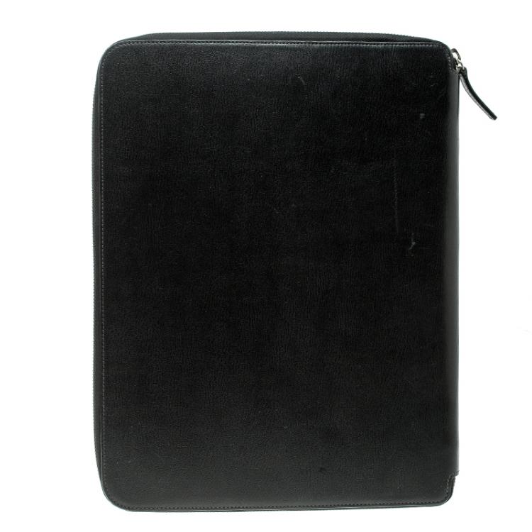 Pre Owned Smythson Black Leather Panama A4 Zip Writing Folder