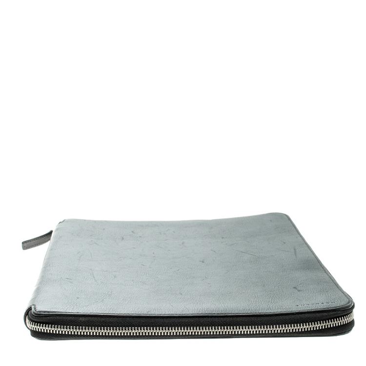 Pre Owned Smythson Black Leather Panama A4 Zip Writing Folder