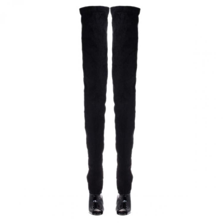 Pre Owned Stella McCartney Black Patent Leather and Suede Over The Knee Boots Size 37.5