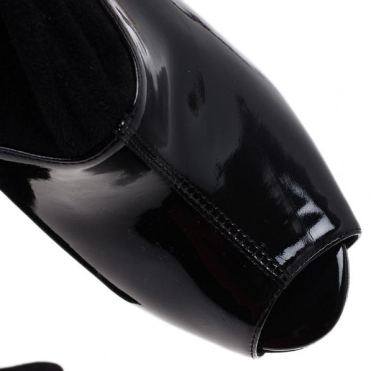 Pre Owned Stella McCartney Black Patent Leather and Suede Over The Knee Boots Size 37.5