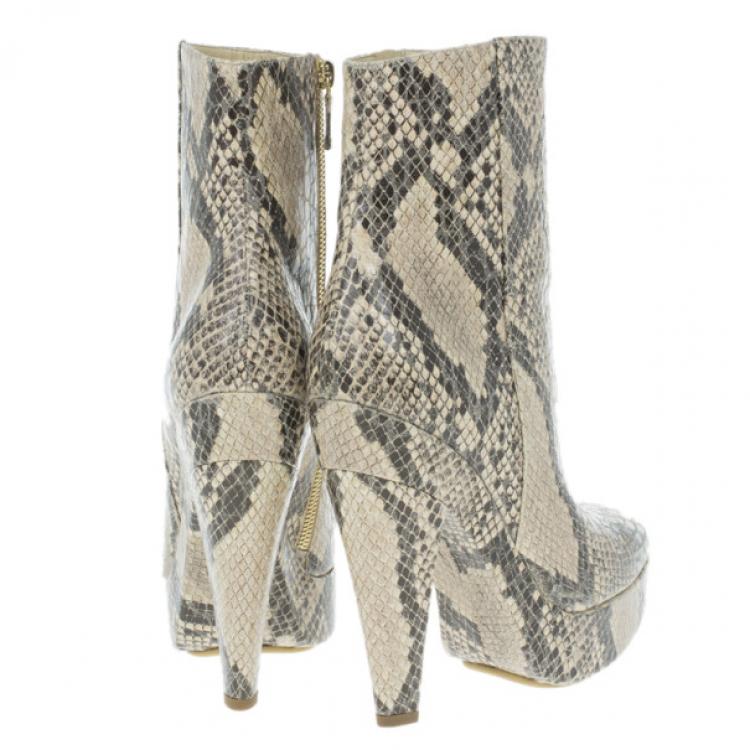 Pre Owned Stella McCartney Snake Effect Faux Leather Ankle Boots Size 39