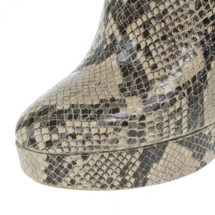 Pre Owned Stella McCartney Snake Effect Faux Leather Ankle Boots Size 39