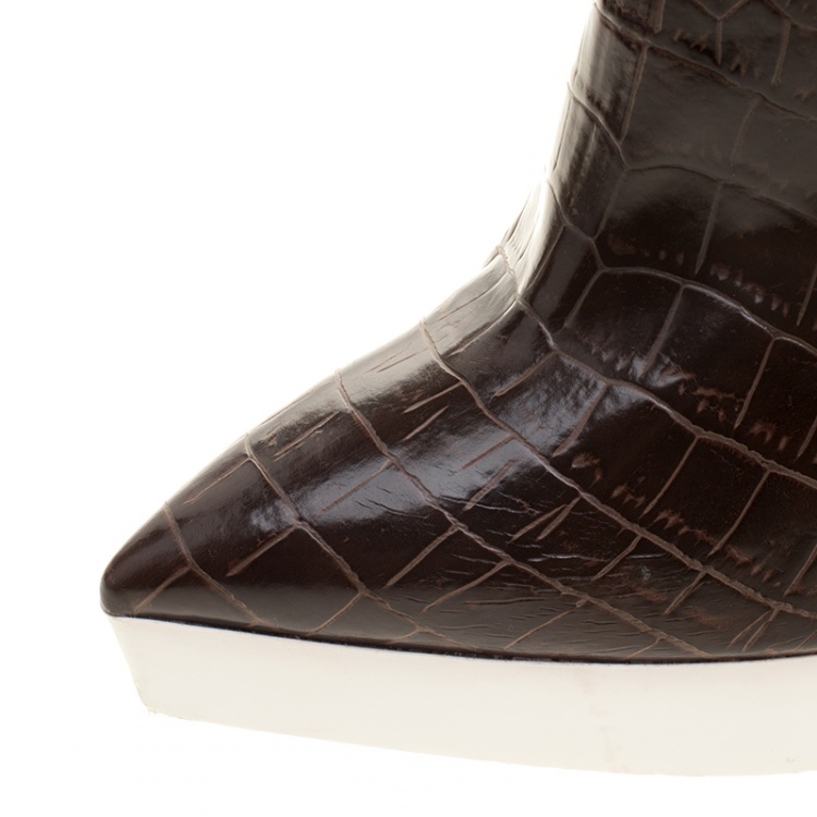 Pre Owned Stella McCartney Brown Croc Embossed Ankle Boots Size 39 
